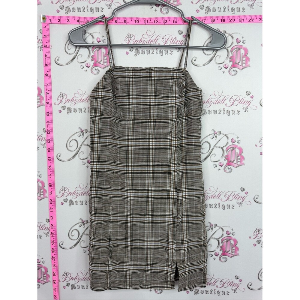 Garage dress mini Brown Plaid Midi Spaghetti-Strap Dress